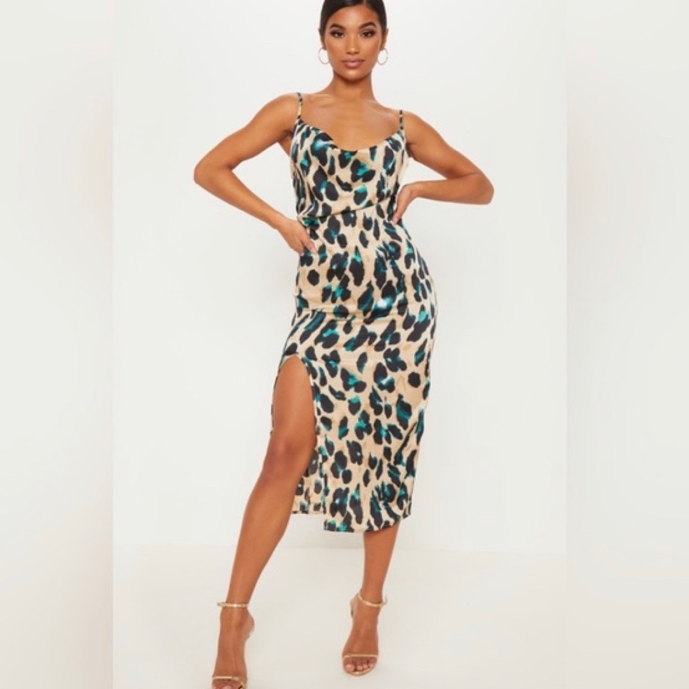 PrettyLittleThing Black and Brown Spaghetti Strap Midi Sundress